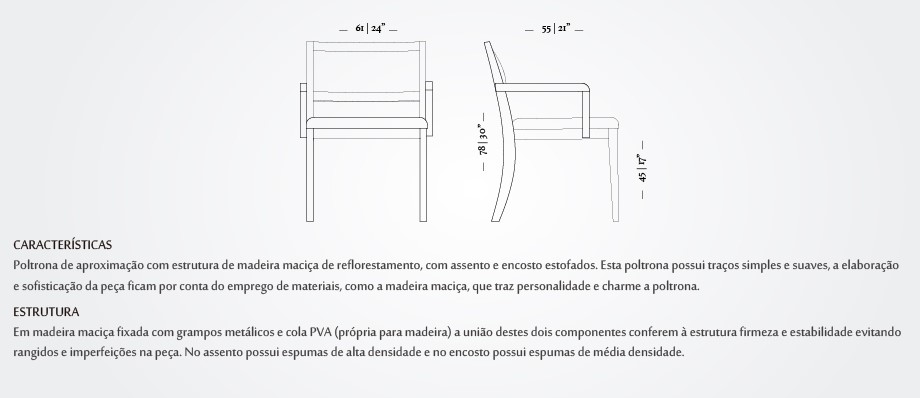 Poltrona em Aproximação 1 lugar I Diversas opções de revestimento I Encosto Estofado