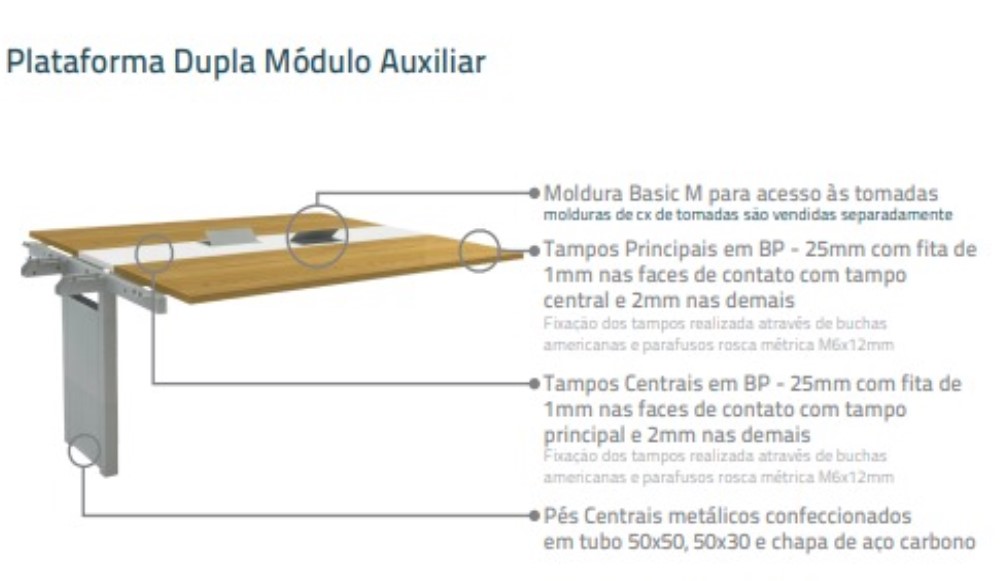 Plataforma Dupla Módulo Auxiliar- L 1500 | P 1400 | A 740 - Work Pro Advanced 25mm