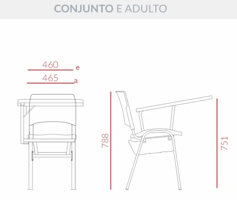 Carteira com prancheta fixa lateral Ergoplax - Conjunto JUVENIL *assento e encosto estofado