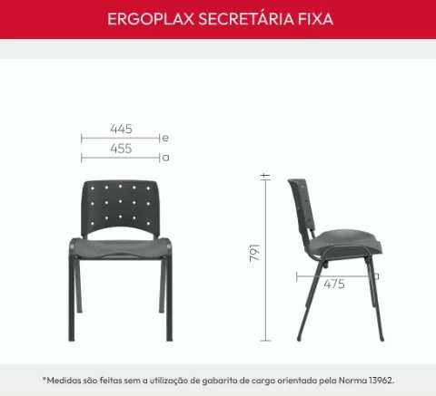 Cadeira fixa Empilhável Ergoplax | Estrutura preta - Assento e Encosto Estofado