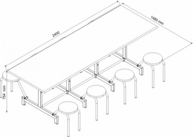 Mesa para Refeitório 8 Lugares - Tampo 28mm Laminado | Banco Escamoteável