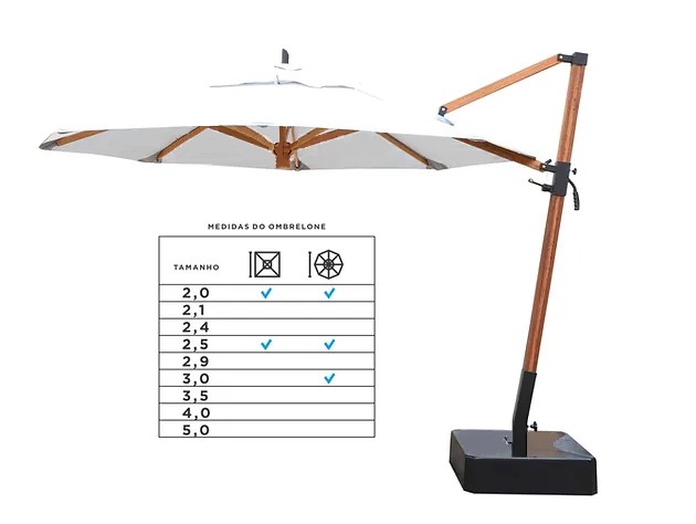 Ombrelone Redondo Lateral Smart Madeira Fixo Com Base ø 3,00 M