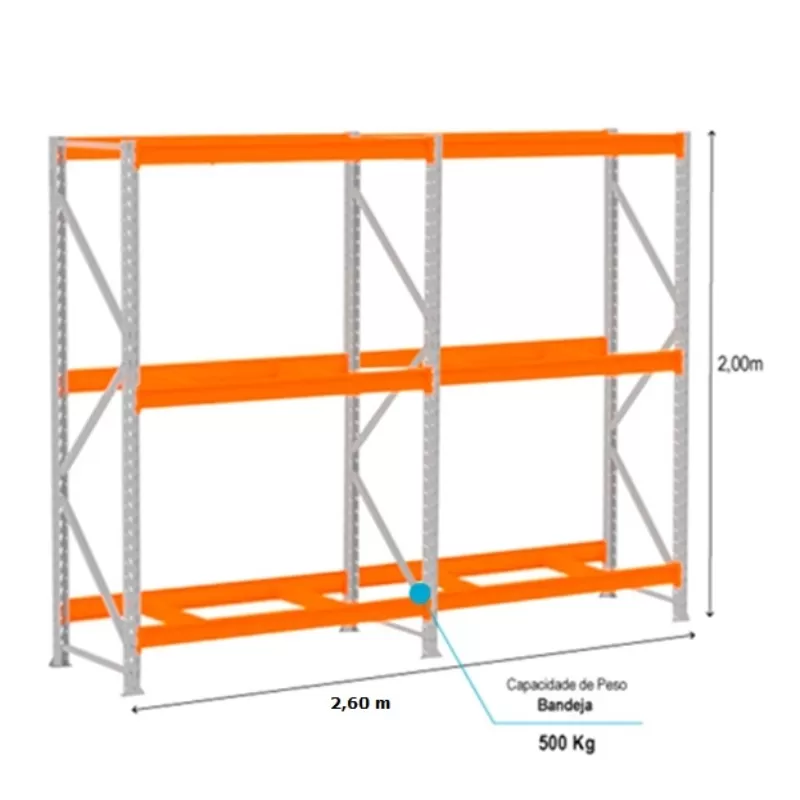 Kit 2,60m Mini Porta Pallet 2,00 X 2,60 X 0,80 - 500 Kg Por Nível